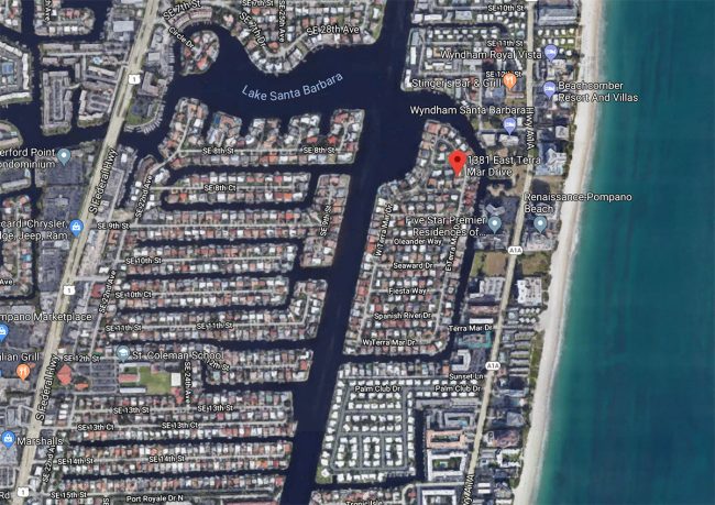 google map of Pompano Beach Florida with Terra Mar Island at center