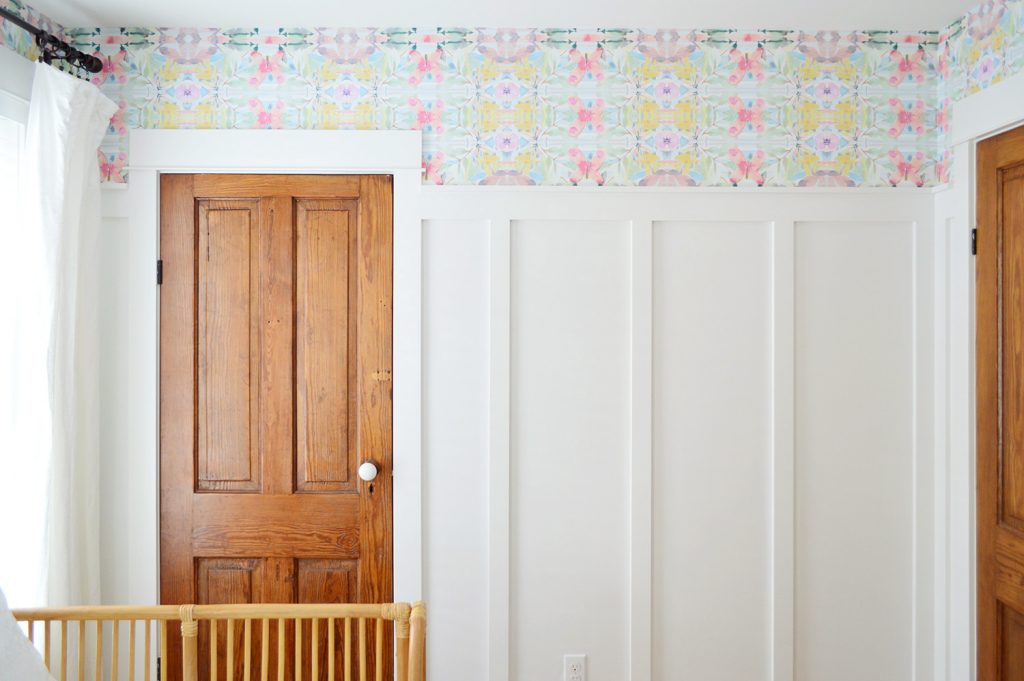 Peel & Stick Wallpaper Above Board And Batten With Two Wood Doors