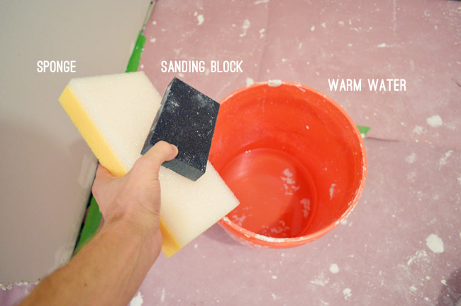 materials for wet sanding drywall sponge sanding block bucket of warm water