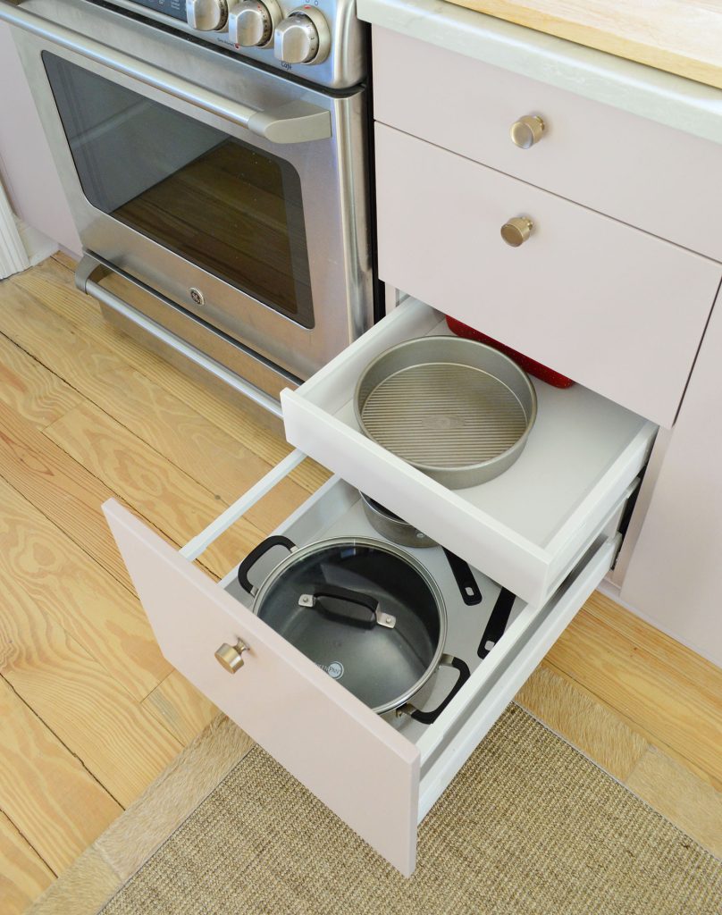 Hidden Drawer In Ikea Cabinets For Pans And Metal Bakeware