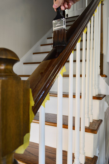 Applying PloyShades to wooden stair railing
